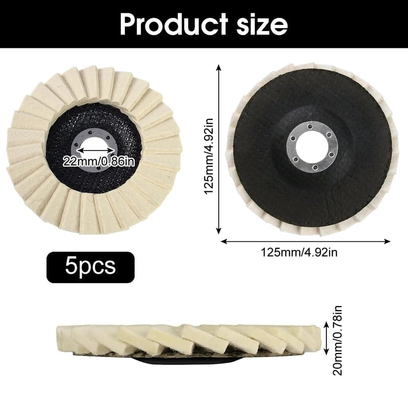 [Australia - AusPower] - Pack of 5 Polishing Discs 125 mm x 22.2 mm, Felt Shine Polishing Disc Felt Polishing Fan Disc Flex Polishing Disc for Polishing Attachment Angle Grinder for Grinding Polishing Paint Wood Stainless 