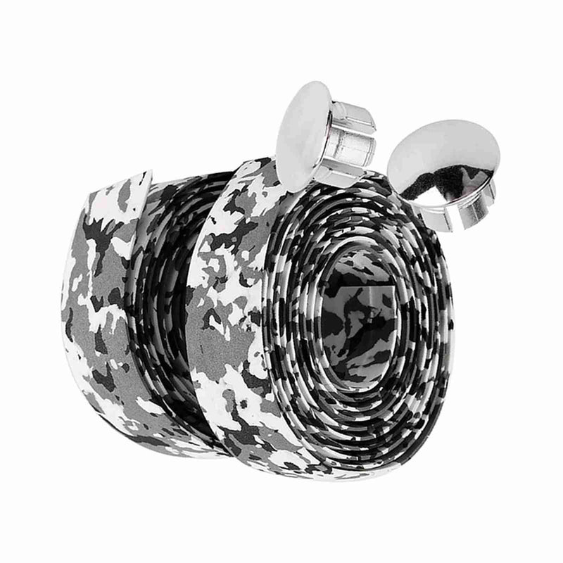 Tbest Handlebar Tape Reflective Grip Wrap Tape + 2 Bar Plugs for Mountain Road Bike (Pack of 2) Black+White