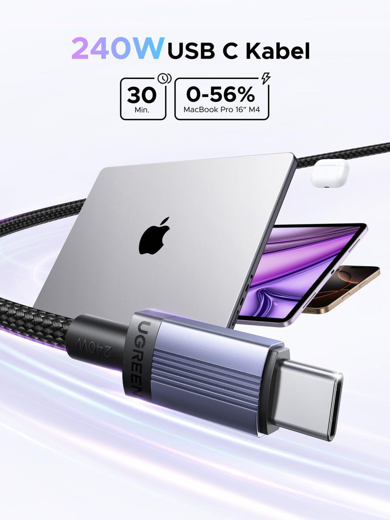 UGREEN USB C Cable 240 W Charging Cable USB-C PD 3.1 Fast Charging Cable | PPS USB C to USB C Cable for iPhone 17/Air/16 Series, MacBook Pro/Air, iPad Pro, Galaxy S26, Steam Deck etc. (2 m, 2 pieces) 2 m