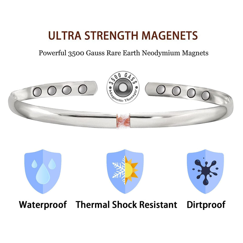 Copper Bracelets for Arthritis Women Copper Magnetic Bracelet for Migraine and Joint Pain Relief with 8 Powerful Magnets, Simple Style, Adjustable Size, with Gift Box, Silver Finish