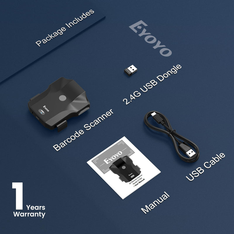 [Australia - AusPower] - Eyoyo 2D Bluetooth Barcode Scanner, Wireless Back Clip Compatible with 4.7"–7.2" Android and iPhone, USB Rechargeable with Battery Level Indicator, Ideal for Book Library and Inventory Management 