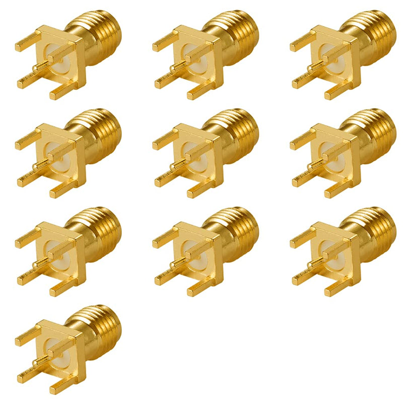 Vecys SMA Female Connector SMA Female PCB Panel Edge Mounting Plug with 4 Pins Stand Straight Connector Pack of 10 SMA Female PCB Panel with 4 Pins