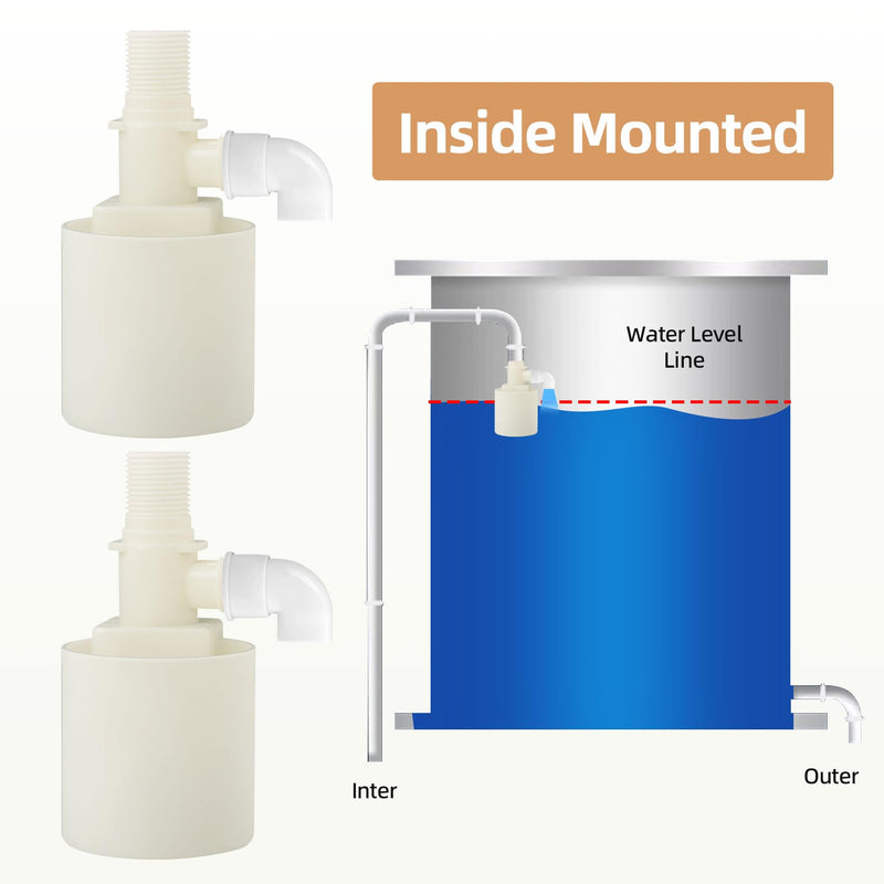 [Australia - AusPower] - Water Float Valve, 1/2" Inlet Water Level Control Water Tank Traditional Float Valve for Automatic Water Level Control in Tanks, Pools & More 2 PCS (1/2", up inlet) 