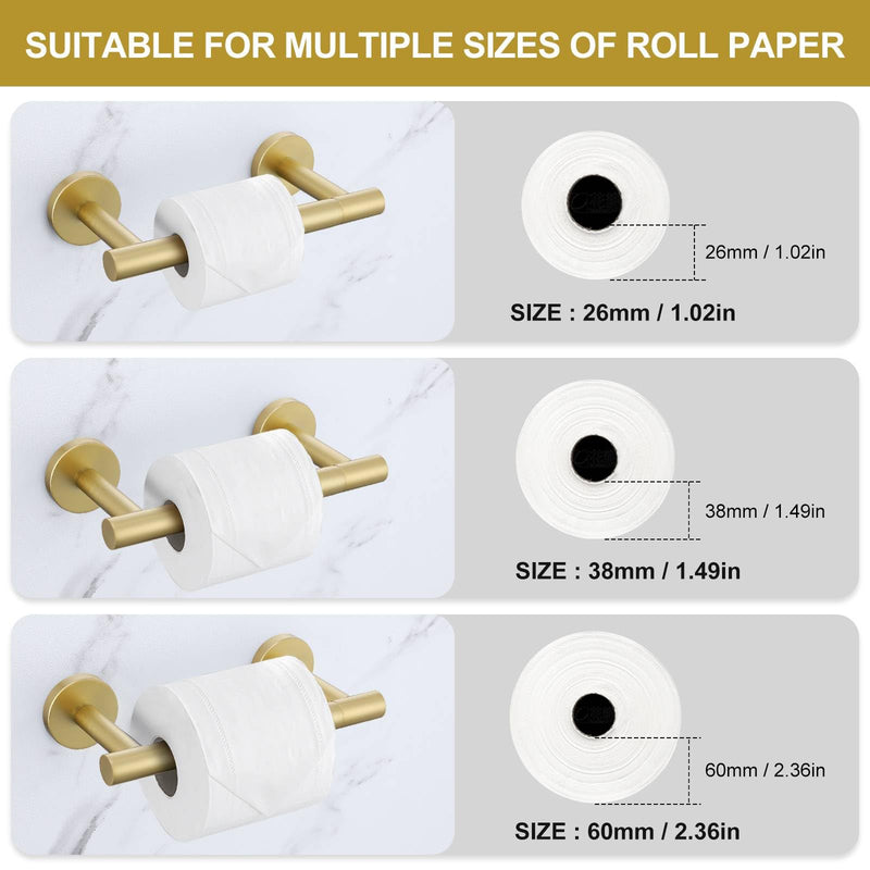 Brushed Gold Toilet Paper Holder Wall Mount, Double Base Large Toilet Paper Roll Holder Stainless Steel Bathroom Hardware Accessories, Commercial Toilet Paper Dispenser Brushed Gold Round