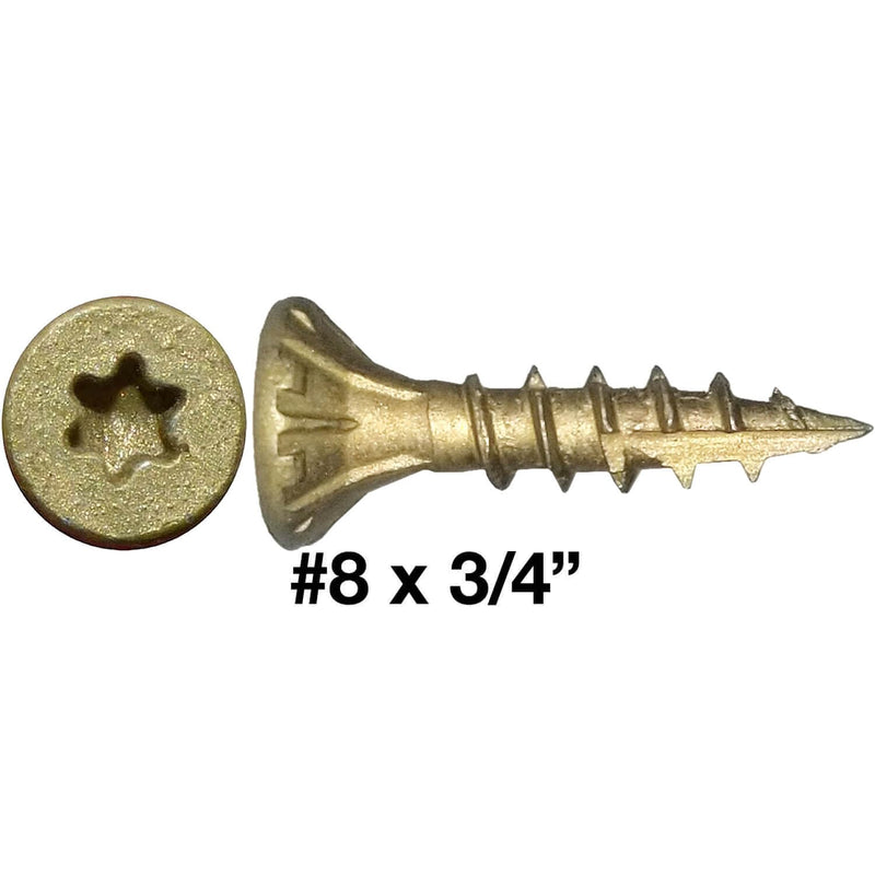 8 x 3/4" Bronze Coated Exterior Coated - ACQ Compatible Multipurpose Wood Screw -Torx/Star Drive Flat Head 1 Pound - 381 Screws #8 x 3/4" 1 POUND - 381 Screws
