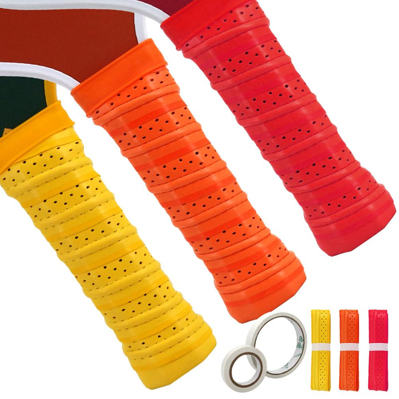 Pickleball Grip Tape 3pcs Overgrip Pickleball Paddle Grip Tape with Raised Ridge Replacement Grip Wrap Accessory for Pickleball Paddle Handle Yellow red and orange