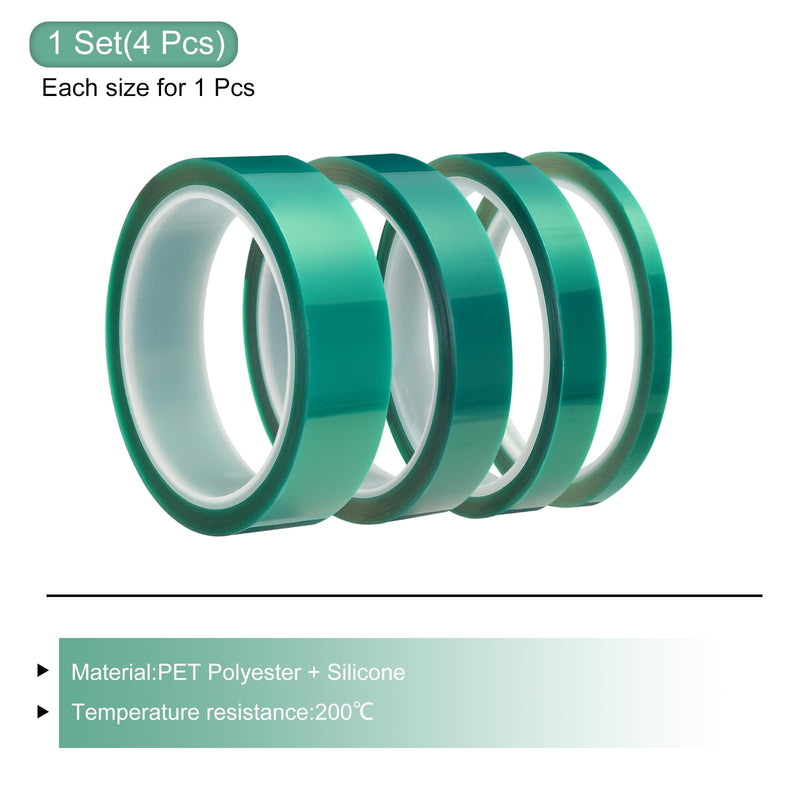 MECCANIXITY Resin Tape Set Silicone Adhesive Tape High Temperature Resistance for Epoxy Resin,River Tables,Craft,Remove Residue 0.98/0.71/0.51/0.24 Inch Wide 108x13FT Long(Green),1 Set
