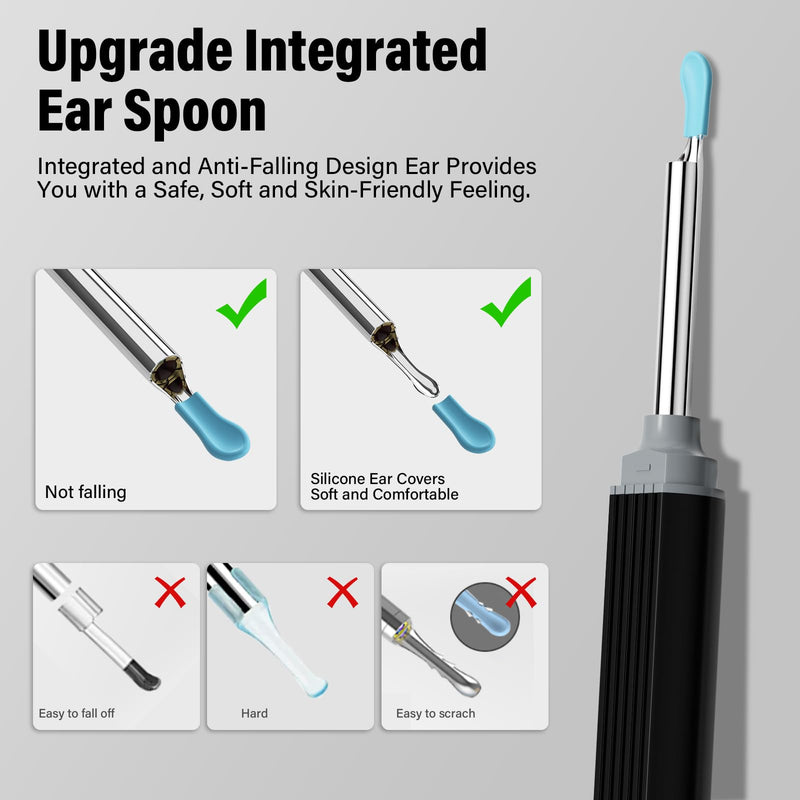 Earwax Remover Otoscope, Morelax 1080P WiFi Ear Cleaner, IP67 Waterproof with 360° Camera, Ear Endoscope with 6 LEDs for iPhone, Android, iPad, Adults, Children and Pets (Black) Black