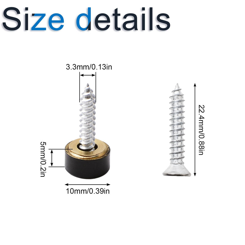 [Australia - AusPower] - INCREWAY Pure Copper Mirror Screws Black 20Sets 10MM Simplicity Mirror Nails Decorative Cap Covers Mirror Screws Caps 