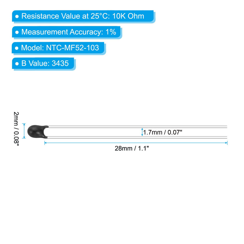 [Australia - AusPower] - PATIKIL NTC Thermistors Resistors, 20Pcs 10K Ohm MF52-103 1% Accuracy High Sensitivity Current Limiter Temperature Sensor for Measuring Temperature Black 20 
