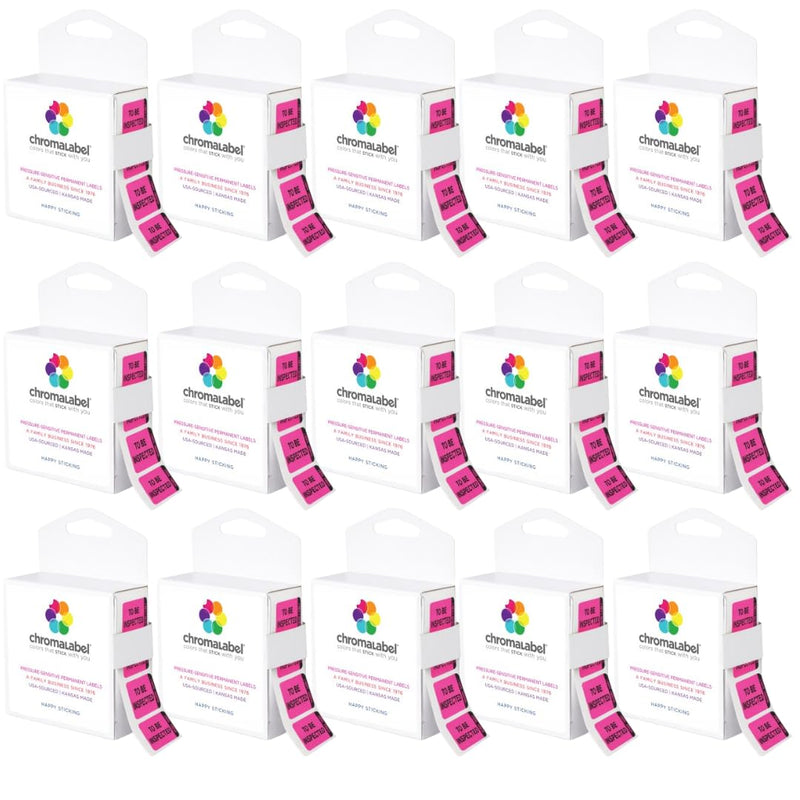 ChromaLabel 1 x 1.50 Inch Fluorescent Pink and Yellow Double Layer Quality Control Label, Imprinted: to Be Inspected, Inspected, 250 per Dispenser Box - Case of 15