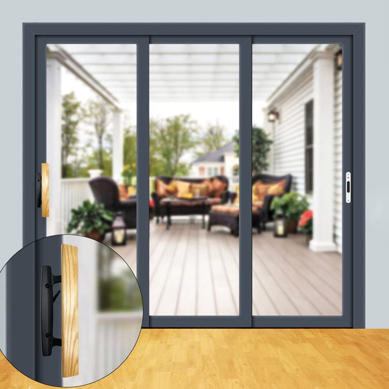 ALLYWASAI Sliding Patio Door Handle Set with Mortise Lock, Key Cylinder and Face Plate, Wood Handle Lock Set Fits Door Thickness from 1-1/2" to 1-3/4", 3-15/16" Screw Hole Spacing, White (Black) Black