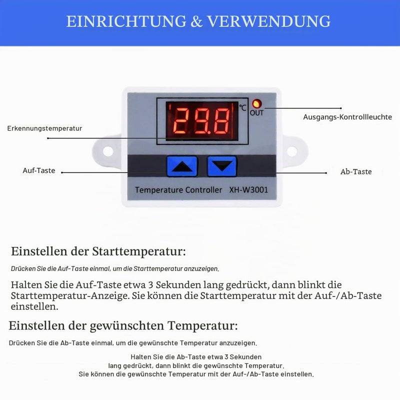 ARCELI Digital LED Temperature Controller Module, XH-W3001 Thermostat Switch with Waterproof Probe, Programmable Heating Cooling Thermostat (12V)