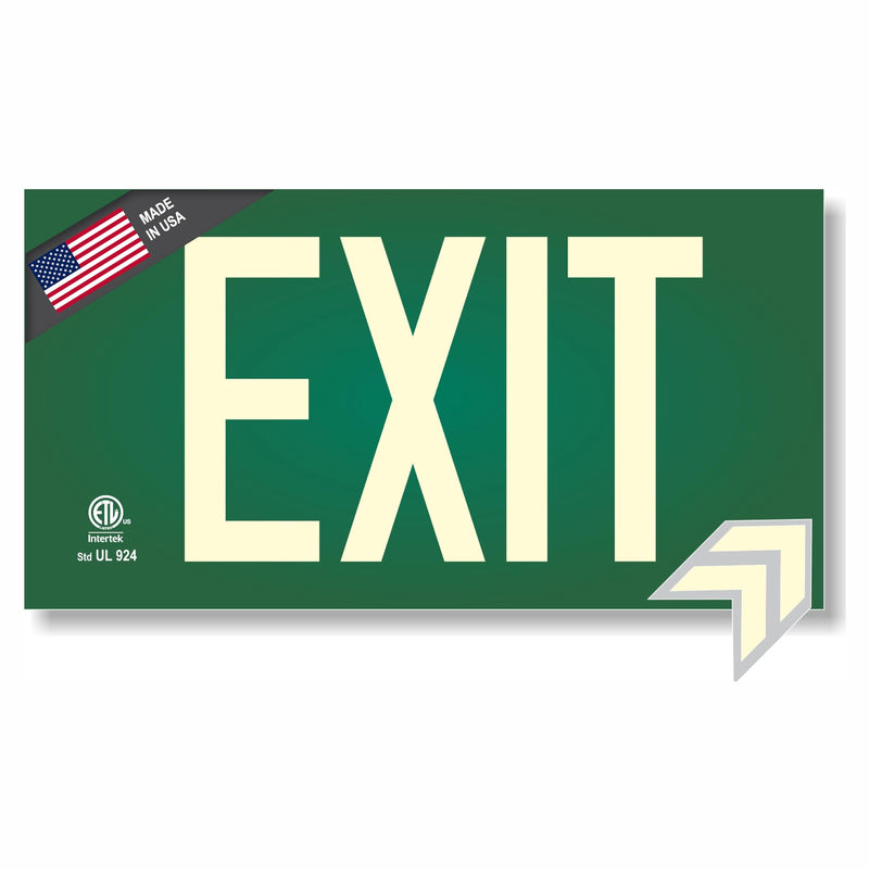Photoluminescent Exit Sign Green - Aluminum Code Approved UL 924 / IBC/NFPA 101 | NightBright USA Part Number ULG-050