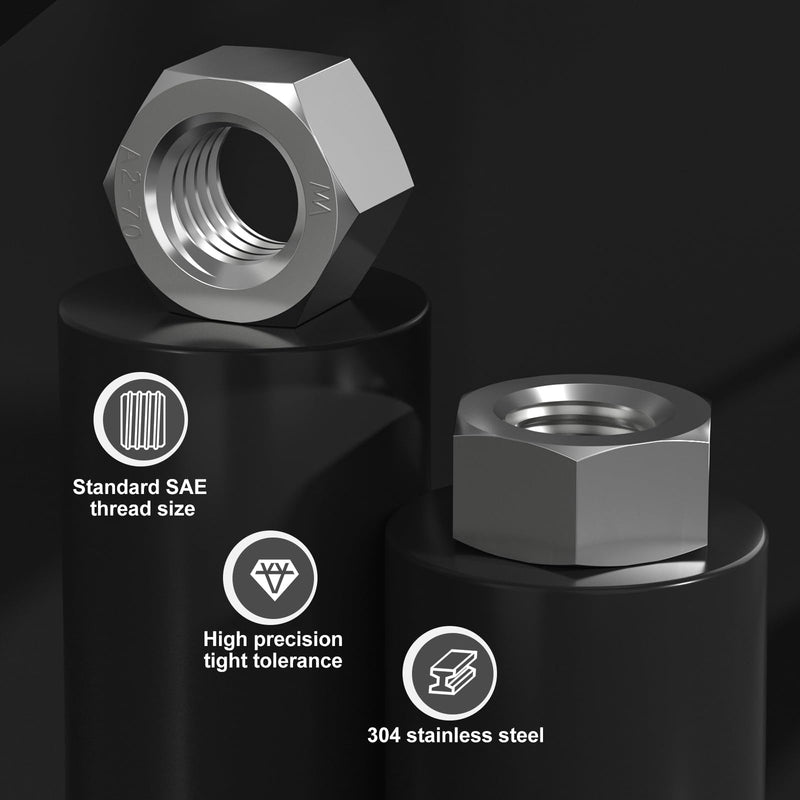 [Australia - AusPower] - 50pcs 3/8-16 Hex Nuts, 304 Stainless Steel 18-8 External Hex nut 3/8 16 inch, SAE Hex Machine Screw Nuts Hardware Nuts (VG01305) 3/8"-16(50pcs) 