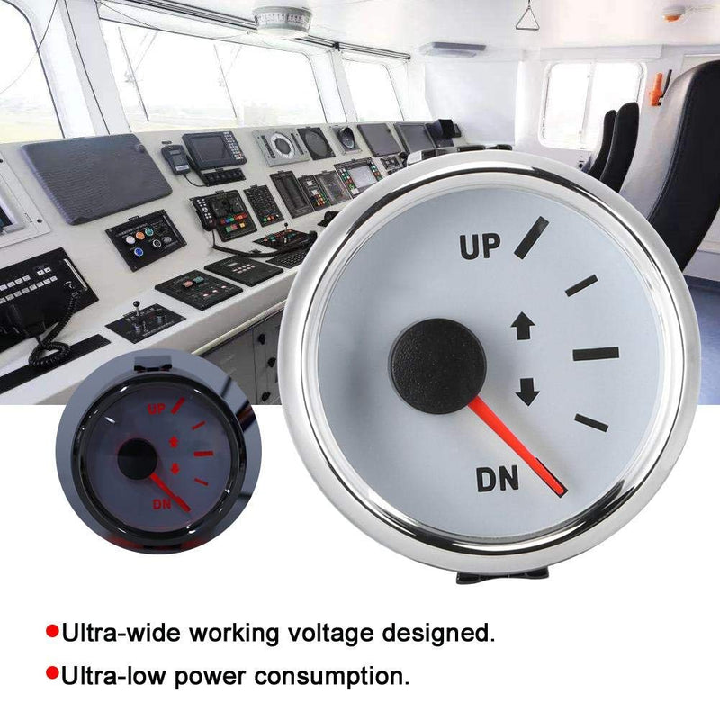 [Australia - AusPower] - Boat Trim Gauge, 52mm/2in Stainless Steel UP-DN Boat Trim Gauge 0-190ohm Trim Tilt Indicator Red Backlight (White Dial Silver Frame) White Dial Silver Frame 