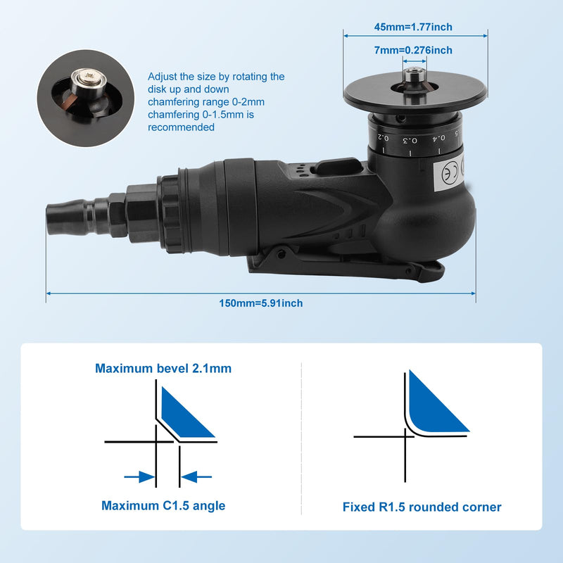 Mini Pneumatic Chamfering Tool Handheld,45 Degree Tile Chamfering Tool Handheld Air Tool Kit for Metal Wood Beveling Deburring (C&R Angle Blades)