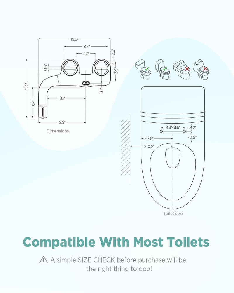 Ciays Bidet Attachment for Toilet Ultra-Slim Bidet Sprayer with Pressure Controls Non-Electric Dual Nozzles for Feminine/Posterior Wash, Bamboo and White
