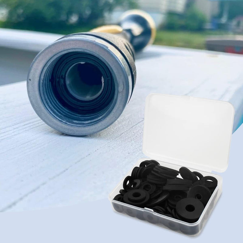 [Australia - AusPower] - 100 Pcs Black Flat Rubber Washers Assortment Kit, 16/18/20/25/30mm Heavy Duty Rubber Washers Rubber Grommet Vibration Damping Pads for Shower Head Garden Faucet Plumbing Washers Repair (5 Sizes) 