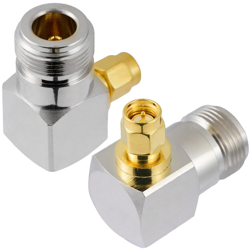 [Australia - AusPower] - Vecys Pack of 2 SMA Male to N Female Right Angle RF Coaxial Adapter 50 Ohm SMA to N Right Angle High Frequency Coaxial Adapter for Antenna Adapter Wireless Device Equipment Signal Testing N Buchse auf SMA Stecker 90° 