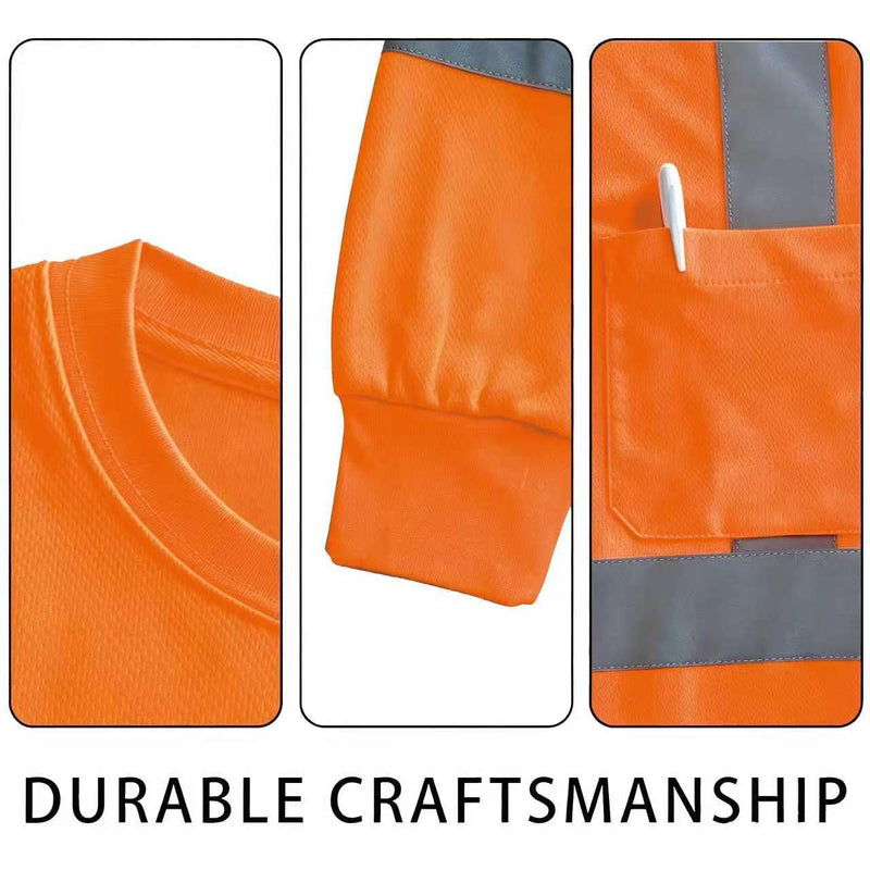 Class 2 High Visibility Shirts for Men Long Sleeve Work Shirts with Pockets Reflective Strips for Outdoor Work Large 3pcs Orange