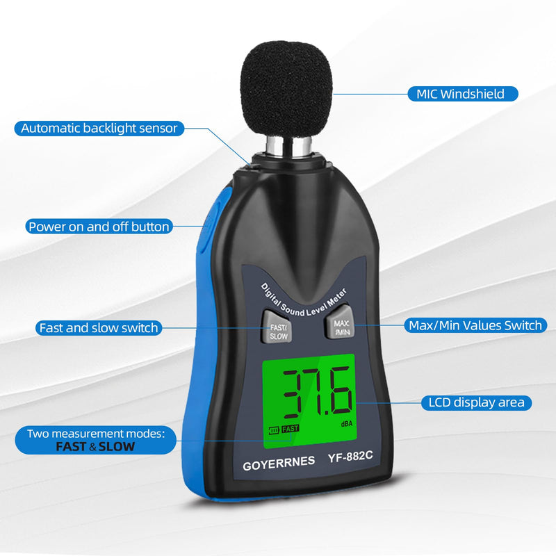 [Australia - AusPower] - Handheld Decibel Meter, Digital Sound Level Meter 30-130dBA SPL Decibel Monitoring Tester Sound Meter Noise Decibel Reader with Max/Min Hold Data Sensor LCD Backlight Display for Home Factory 