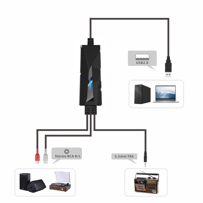 [Australia - AusPower] - DigitalLife USB 2.0 Audio Capture Card Grabber - Cassette Tapes to Digital MP3 Converter from Stereo RCA/3.5mm Music Interface 