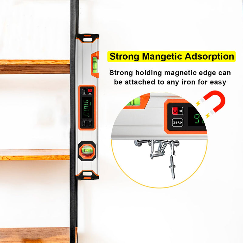[Australia - AusPower] - 15.7-Inch Digital Torpedo Level & Angle Finder – IP54 Waterproof Inclinometer with Backlit LCD, V-Groove Magnetic Base, 0.1° Accuracy – for Construction, Woodworking, Metalworking（Orange) Orange 