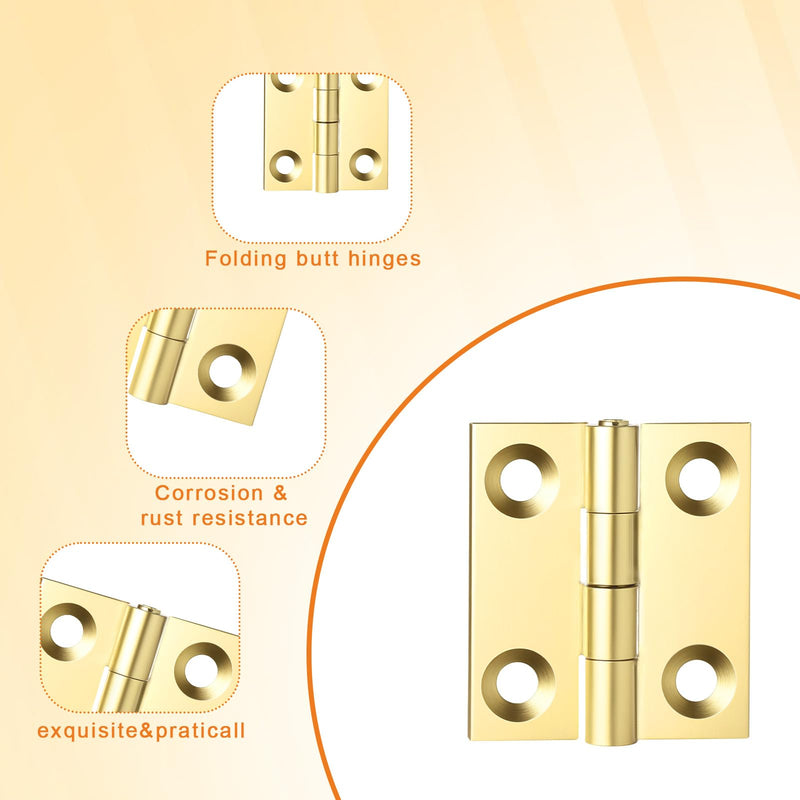 [Australia - AusPower] - 10 Sets Small Hinges with Screws Mini Solid Brass Hinges Jewelry Box Hinges 1 Inch Mini Hinges Folding Butt Hinges DIY Accessories for DIY Boxes Gate Drawer Furniture Woodworking Craft Project (Gold) 