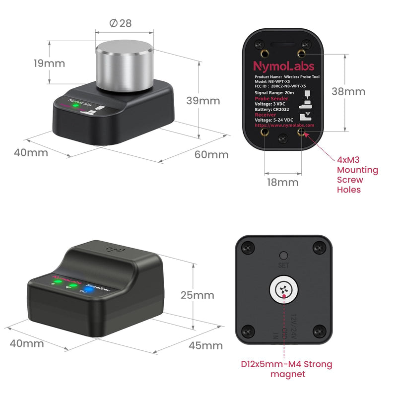 [Australia - AusPower] - CNC Router Wireless Z-Axis Probe Tool Setter 3-Pin DC 5–24V, Normally Open (NO), for CNC Router Engraving Machines, Compatible with GRBL, Mach3 and Other CNC Systems 