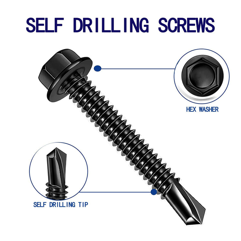 [Australia - AusPower] - 100 PCS 410 Stainless Steel #8X5/8" Self Tapping Screws for Metal, Self Drilling Screws Assortment Kit, Black Oxide. (HEX #8X5/8") HEX #8X5/8" 