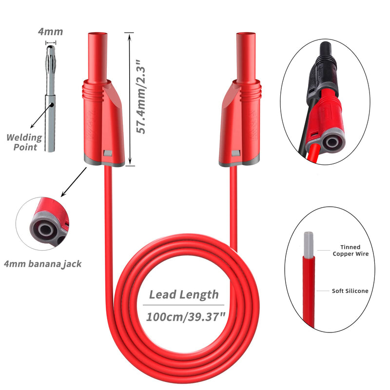 [Australia - AusPower] - Cleqee Pack of 30 Banana Plugs Silicone Test Leads Kit 4 mm Fully Insulated Safety Coated Stackable Banana Plugs with Alligator Alligator Alligator Clips Test Fork Back Sample Pins for Multimeter Five colours Silikon-Messleitungen Kit 