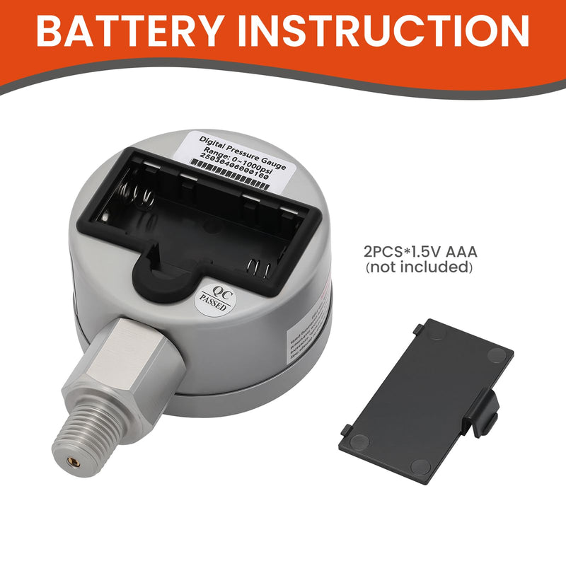 [Australia - AusPower] - Roastove 2-1/2" dial Digital Industrial Pressure Gauge with 1/4" NPT Lower Mount, Stainless Steel case and Connection, 0-1000psi/bar, 1% accurancy,Battery Powered, with LED Light 2-1/2",0-1000PSI 