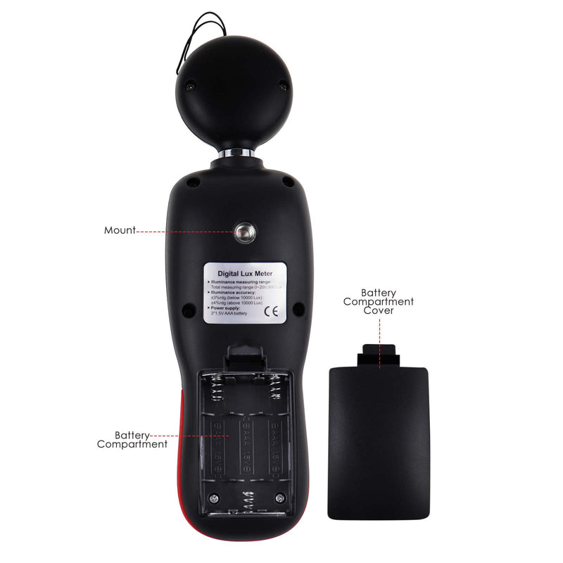 [Australia - AusPower] - Lux Meter with Data Record, Digital Light Meter Illuminance Meter, Backlight Lux Temperature Meter 0~200,000 Measurement Range Lux/FC Unit MAX/MIN/Hold Function 