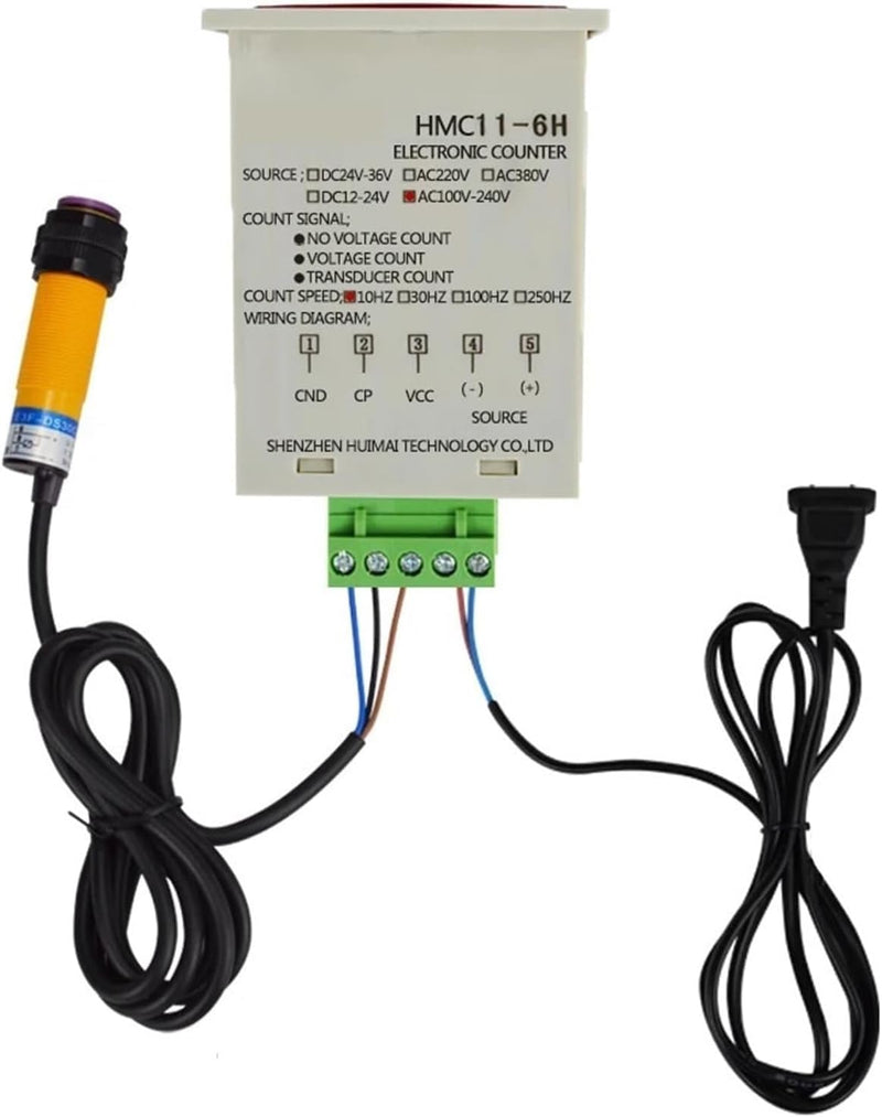 [Australia - AusPower] - 0-999999 Digital LED Counter +PhotoElectric Switch Sensor +Reflector Automatic Conveyor Belting 100-240VAC 6 Digits Mini Customer Traffic Counter Electronic Totalizer 