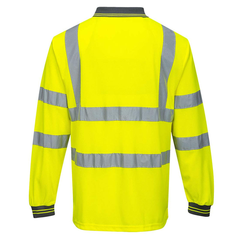 Portwest Hi-Vis Polo ShirtL/S Viz Visibility Reflective Safety Work Wear Top ANSI 3, Yellow, Large