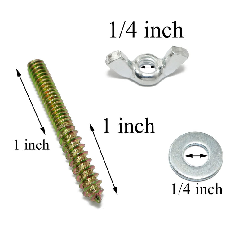 [Australia - AusPower] - Hanger Bolts 1/4-20 x 2" Double Head Dowel Screw with Wing Nuts for Wood Furniture 