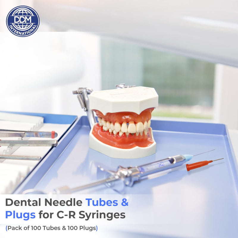[Australia - AusPower] - Dental Needle Tubes & Plugs - for C-R Syringes, Centrix Style Syringes – Pack of 100 Tubes & 100 Plugs Photoblock Orange 