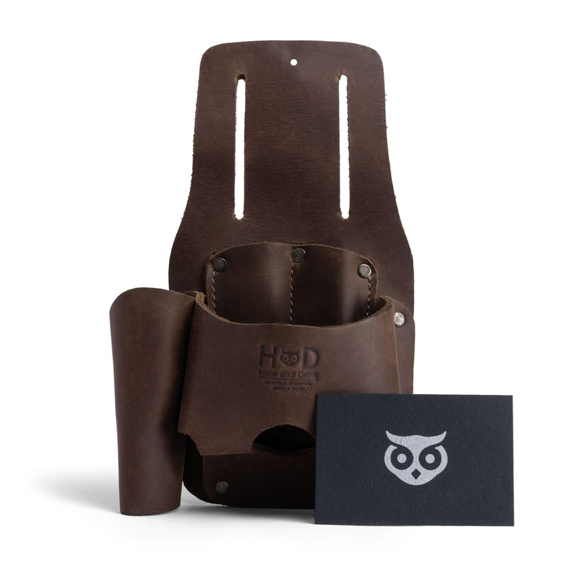 Hide & Drink, Tape & Knife Holder, Marking and Measuring Pouch, Tool Case, Screwdriver Holster, Pocket Belt Pouch, Full Grain Leather, Handmade Bourbon Brown