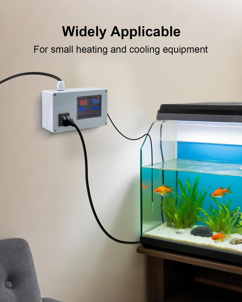 [Australia - AusPower] - 1100W Digital Temperature Controller, 110V 10A Thermostat Switch with Waterproof NTC 10K Sensor Probe, for Refrigerator Freezer Aquarium Heaters or Cooling Devices 