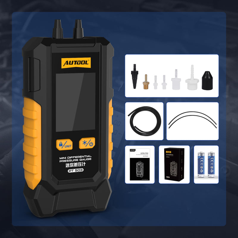 [Australia - AusPower] - AUTOOL Manometer Gas Pressure Tester, Digital Manometer HVAC, 6 Units Differential Dual Port Pressure Gauge -101 to 200Kpa, Data Zeroing with Backlight LCD Display PT503 