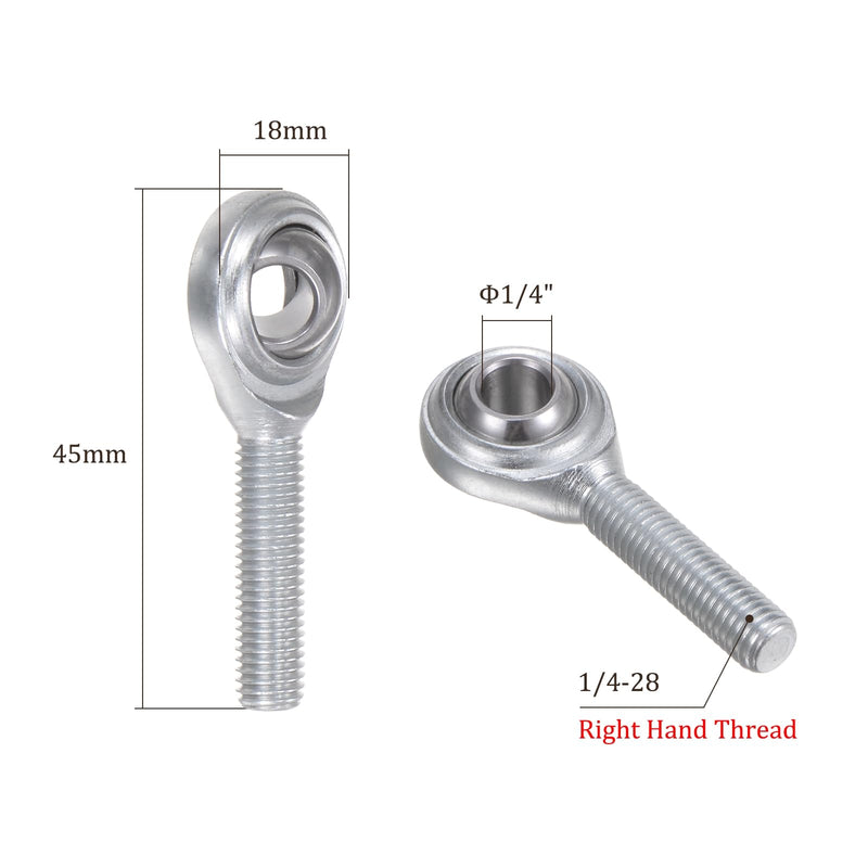 [Australia - AusPower] - 4pcs CM4 Rod End Joint Bearing - [1/4" Bore, 1/4-28 UNF Right Hand Thread] Male Rod End with Jam Nuts, 45# Carbon Steel 4 
