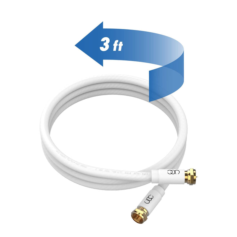 [Australia - AusPower] - Ultra Clarity Cables Coaxial Cable (3 ft) Triple Shielded-RG6 Coax TV Cable Cord Wire in-Wall Rated-Digital Audio VideoGold Plated Connectors -3 feet 3 feet White 