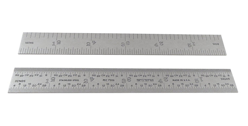 PEC Tools Rigid 6" 4R Stainless Steel Satin Chrome Machinist Engineer Ruler Scale with Markings 1/8, 1/16, 1/32 & 1/64 7506