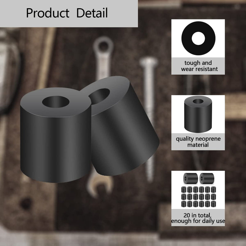 [Australia - AusPower] - 20Pcs Tear Resistant Multi-Purpose Rubber Spacer 1" OD x 3/8" ID x 1" Thick Rubber Bushing Solid Smooth Round Neoprene Rubber Washers for Car,Motor,Bars Accessories 20 