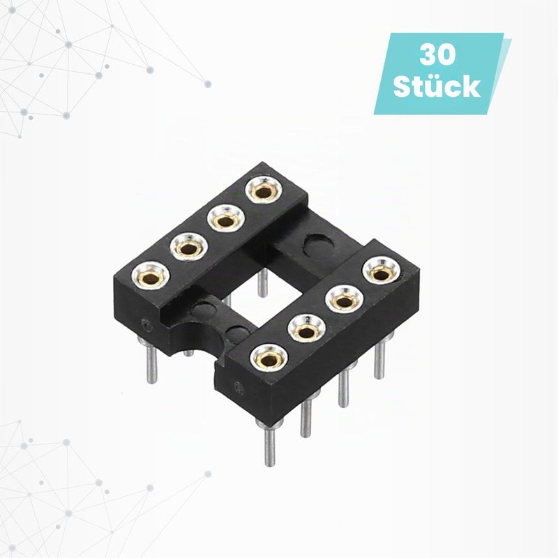 QUARKZMAN Pack of 30 DIP IC Sockets, 8-Pin Dip IC Sockets, 2.54 mm Pitch Socket Adapter, Solder Connector for Breadboard Project, PCB Board Design, Black 8 pin