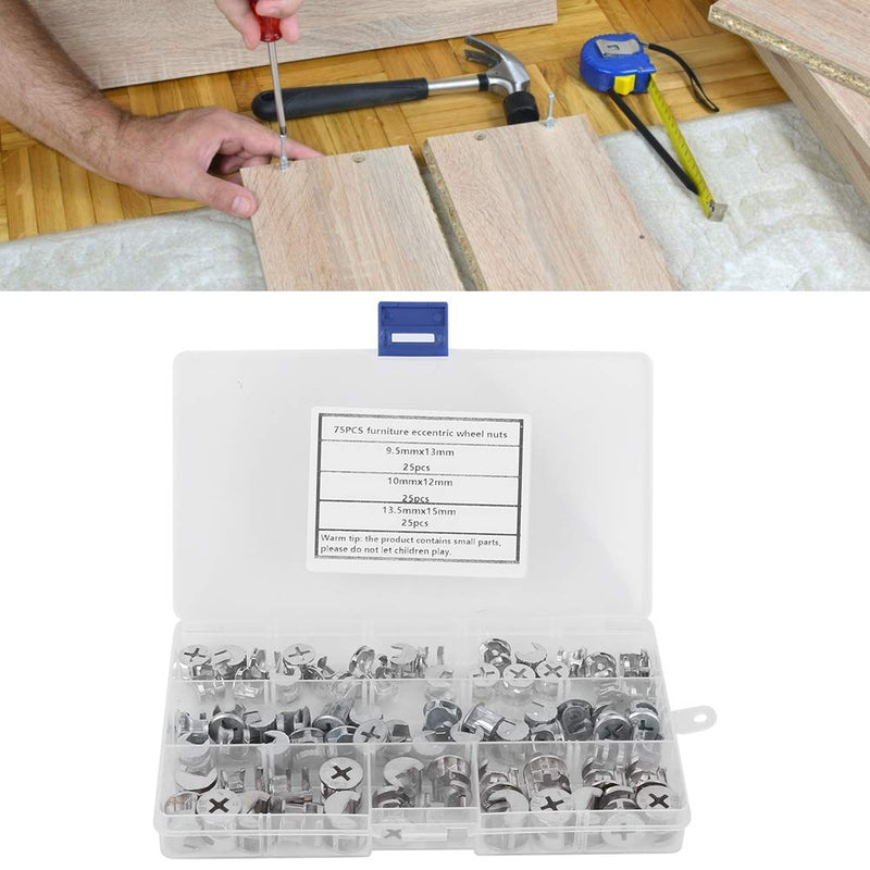 [Australia - AusPower] - 75pcs Cam Lock Fittings Cam Nut Furniture Eccentric Wheel Nut Set 3-in-1 Connector Fastener, Screws 