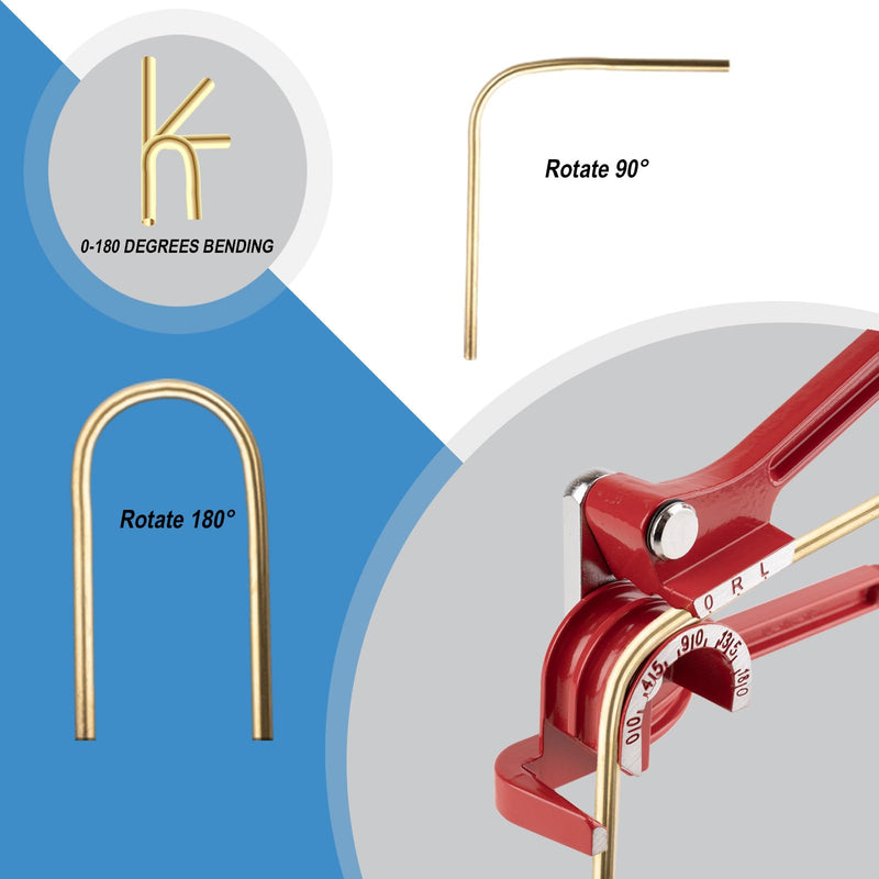 [Australia - AusPower] - 3 In 1 Tubing Bender, 0-180 Degrees Tube Bender Manual Pipe Bender Tool for 1/4 5/16 3/8 Inch Copper Aluminum Brass and Thin Steel Pipes(Red) 