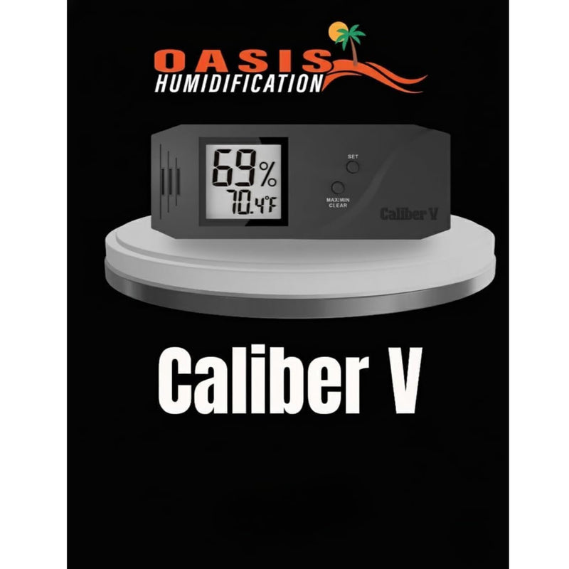 Oasis Caliber V Digital Hygrometer and Thermometer - Slim Hygrometer & Thermometer w/Digital Humidity Sensor Gauge for Precise Readings - Temperature & Humidity Sensor - Black - 4" W x 1" H
