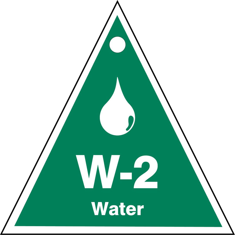 Accuform TDK902VPE Plastic "W-2 Water" Energy Source Shape ID Tag, 2-1/2" W x 2-1/2" L, White on Green